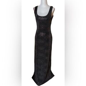 Vtg Y2K Prom Dress Glitter Maxi Gray Fairy Goth Sparkly Slinky Stretch Sz 9-10